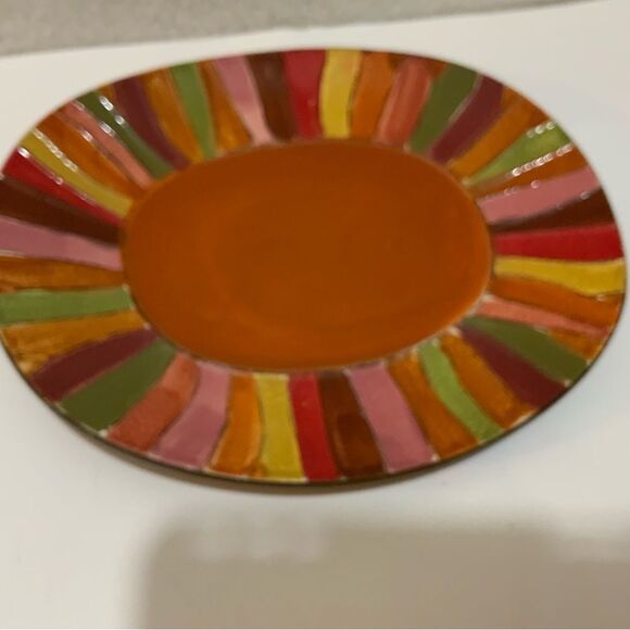 Set of 3 Pier 1 Imports Wavy Stripe oval Dinner Plates - 8.5” x 10” - Picture 5 of 10